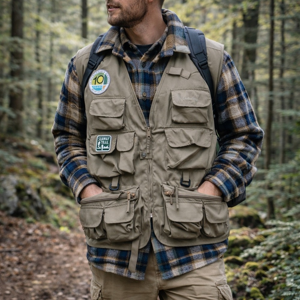 Cabelas Vest Mens XL Tan Fly Fishing Gorpcore Geocaching Utility Multipocket